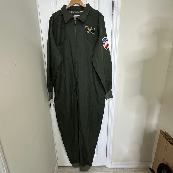 Tipsy Elves Squadron Flight Suit Jumpsuit Olive Green Military Costume Mens L - Picture 1 of 11